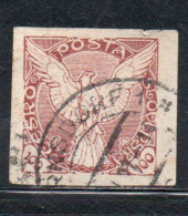 CZECHOSLOVAKIA CESKA CECOSLOVACCHIA 1918 1920 IMPERF. NEWSPAPER STAMPS WINDHOVER 100h USED USATO OBLITERE' - Zeitungsmarken