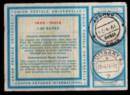 2866-6-INDIA- 1.50 RUPIA-USED-BOMBAY-1974-INTERNATIONAL REPLY COUPON-IRC - Gebraucht