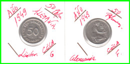 ALEMANIA -  GERMANY - 2 MONEDAS DE LA REPUBLICA FEDERAL DE ALEMANIA DE 50 Pfn-DEL AÑO - 1949 CECA - F - STUTTGART - 50 Pfennig