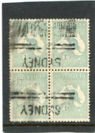 AUSTRALIA - 1919  KANGAROO  1 S.  3rd  WATERMARK   DIE IIB  BLOCK OF 4  FINE USED - Used Stamps