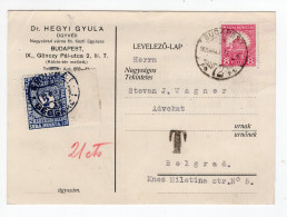 1925. HUNGARY,BUDAPEST TO BELGRADE,T,2 DIN. STAMP POSTAGE DUE,CORRESPONDENCE CARD,USED - Postage Due