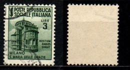 ITALIA RSI - 1944 - MONUMENTI DISTRUTTI - 2^ EMISSIONE - 3 LIRE - USATO - Gebraucht