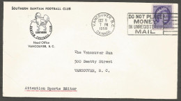 1958 Bantam Football Club Illustrated Advertising Cover 4c Slogan Vancouver BC - Histoire Postale