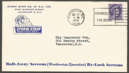 1956 Storm Strip & Screens Illustrated Advertising Cover 4c Slogan Vancouver BC - Postal History