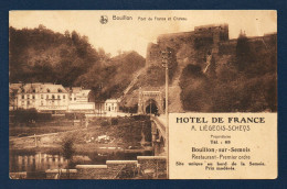Bouillon. Pont De France Et Château. Pub Hôtel-Restaurant De France. Propriétaire  A. Liégeois-Scheys - Bouillon