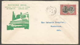 1939 Raymond Bros Awnings Illustrated Advertising Cover 3c RPO London Station Ontario - Postal History