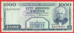 Islande - Billet De 1000 Kronur - Jon Sigurdsson - 29 Mars 1961 - P46a - Iceland