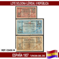 C2435.1# España 1937. Lote Billetes Solsona (Lérida) (F) TUR@2388,2389,2392 - 1-2 Peseten