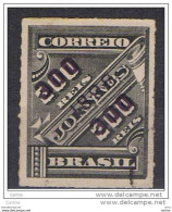BRASILE:  1898  SOPRASTAMPA  BLU  -  300/200 R. NERO  US. -  YV/TELL. 93 D - Usati