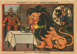 Cirque, Carte Publicitaire Le Beurre TIP, Un Lion S'est échappé, Dompteur, Lion ... - Cirque