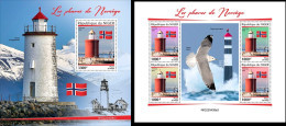 Niger 2022, Lighthouses Of Norway II, Birds, 4val In BF +BF - Niger (1960-...)