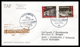 FFC TAP  Munchen-Genf-Lissabon  01/02/1963 - Erst- U. Sonderflugbriefe