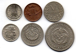 COLOMBIA, Set Of Six 1,2,5,10,20,50 Centavos, Copper-Nickel, Bronze, Year 1946-59, KM #275a, 210, 199, 212.1, 215.1, 217 - Colombia