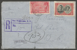 1939 Registered Cover 13c Chapel/Royal Visit RPO CDS New Westminster To Red Pass BC - Postal History