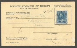 1924 Acknowledgment Of Receipt AR Card 10c Admiral Regina Saskatchewan - Postal History