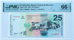 El Salvador 25 Colones 1997 P149a Graded 66 Gem Uncirculated By PMG - El Salvador