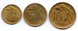 URUGUAY, Set Of Three Coins 1, 5, 10 Pesos, Nickel-Brass, Year 1968, KM # 49, 50, 51 - Uruguay