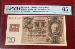 Germany Democratic Republic 20 Deutsche Mark 1948 Stamp Graded 65 EPQ Gem Uncirculated By PMG - 20 Deutsche Mark