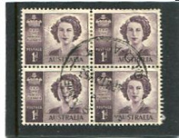 AUSTRALIA - 1948  1d  PRINCESS  NO WMK  BLOCK OF 4  FINE USED SG 222a - Used Stamps