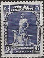 TURKEY 1929 Blacksmith & Grey Wolf - 6k. - Blue FU - Gebruikt