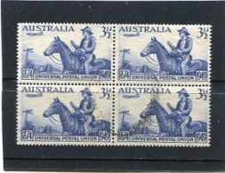 AUSTRALIA - 1949  3 1/2d  UPU  BLOCK OF 4  FINE USED  SG 232 - Used Stamps