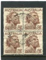 AUSTRALIA - 1950   8 1/2d   BROWN  BLOCK OF 4  FINE USED - Gebruikt