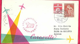 DANMARK - FIRST CARAVELLE FLIGHT - SAS - FROM KOBENHAVN TO PALMA DE MAIORCA *1.4.60* ON OFFICIAL COVER - Posta Aerea