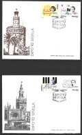 POLOGNE. N°3174-7 De 1992 Sur 2 Enveloppes 1er Jour. Expo'92/Chopin/Curie/Copernic. - 1992 – Sevilla (Spanien)