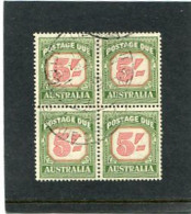 AUSTRALIA - 1959   POSTAGE DUES  5s  CARMINE & DEEP GREEN   NEW DESIGN   BLOCK OF 4 FINE  USED  SG  D 131a - Portomarken