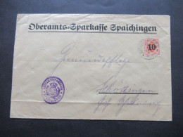 AD Württemberg Dienstmarken 1923 Nr.186 EF Umschlag Und Stempel Oberamts Sparkasse Spaichingen - Covers & Documents