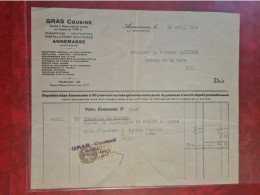 TIMBRE FISCAL 25 C  GRAS COUSINS FACTURE 1928 POUR LE PASTEUR CHAUFFAGE SANITAIRES  CHAPELLE DE MORNRX - Fiscales