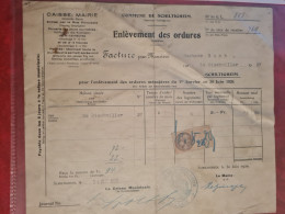 TIMBRE FISCAL 25 C  SCHILTIGHEIM FACTURE ENLEVEMENT DES ORDURES 1929 - Steuermarken