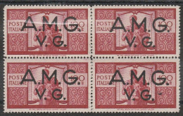 Lotto 243 Venezia Giulia  Offri Ora! 1945-7 - L. 100 Carminio Scuro N. 21 In Blocco Da Quattro. Cat. € 160,00. MNH - Nuevos