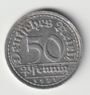 DEUTSCHES REICH 1921 F: 50 Pfennig, KM 27 - 50 Rentenpfennig & 50 Reichspfennig