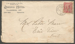 1903 Queens Hotel Advertising Cover 2c Duplex Tillsonburg To Erie View Ontario - Storia Postale