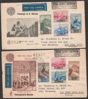 393 San Marino - 27/1/1949  Paesaggi N. 342/355 Le 4 Buste FDC Venezia, Raccomandate Dalla R.S.M Per Gli USA. Al Verso - Covers & Documents