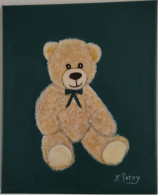 TABLEAU NOUNOURS OURS OURSON Peluche Peinture Acrylique Sur Toile Signé N.Petry - Acryliques