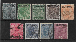 BURMA 1937 KING GEORGE V VALUES TO 8a  BETWEEN SG 1 AND SG 11 INCLUDING INVERTED WATERMARKS FINE USED Cat £5.20 - Birmanie (...-1947)
