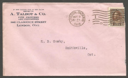 1918 Printers Art Importers Advertising Cover 3c Admiral London Ontario Smithville - Postal History