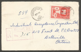 1957 Registered Cover 25c Chemical CDS Bancroft To Belleville Ontario - Histoire Postale