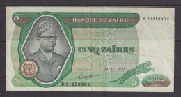 ZAIRE - 1977 5 Zaires Circulated Banknote As Scans - Zaire