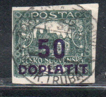 CZECH CECA CZECHOSLOVAKIA CESKA CECOSLOVACCHIA 1922 POSTAGE DUE HRADCANY AT PRAGUE DOPLATIT SURCHARGE 50 On 75h USED - Postage Due