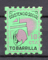 VIÑETA ASISTENCIA SOCIAL TOBARRILLA - 10 CTS, NUEVO SIN SEÑAL - Republican Issues