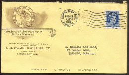 1954 Bulova Jewellers T M Palmer Illustrated Advertising Cover 5c North Bay Ontario - Postal History