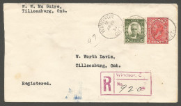 1934 Registered Cover 13c Cartier/Uprated PSE CDS Windsor Ontario To Tillsonburg - Postgeschichte