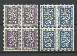 FINLAND FINNLAND 1927 Michel 126 - 127 As 4-Blocks MNH/MH (2 Upper Stamps Are MH/*, 2 Lower Stamps Are MNH/**) - Nuevos