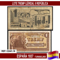 C2441.1# España 1937. Lote Billetes Tremp (Lérida) (VF) TUR@2603,2605 - 1-2 Pesetas