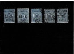 ITALIA REGNO ,"Segnatasse",100 L ,azzurro ,5 Pezzi Usati ,ottima Qualita - Postage Due