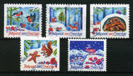 Réf 77 < -- SUEDE 2013 < Yvert N° 2937 à 2941 Ø < Mi 2960-2964 Ø Used -- > NOEL < Renard Ecureuil Ours Renne - Used Stamps