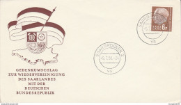 Gedenkumschlag Zur Wiedervereinigung Des Saarlandes Mit Der Deutschen Republik - 1959 - Lettres & Documents